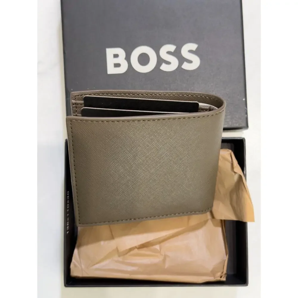 NWT BOSS Zair Cross Grain Textured Leather Bifold Wallet, $99 MSRP